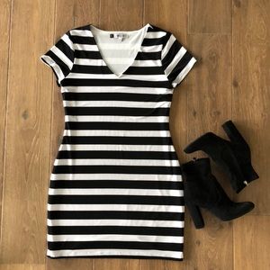 Jennifer Lopez black and white stripe dress medium